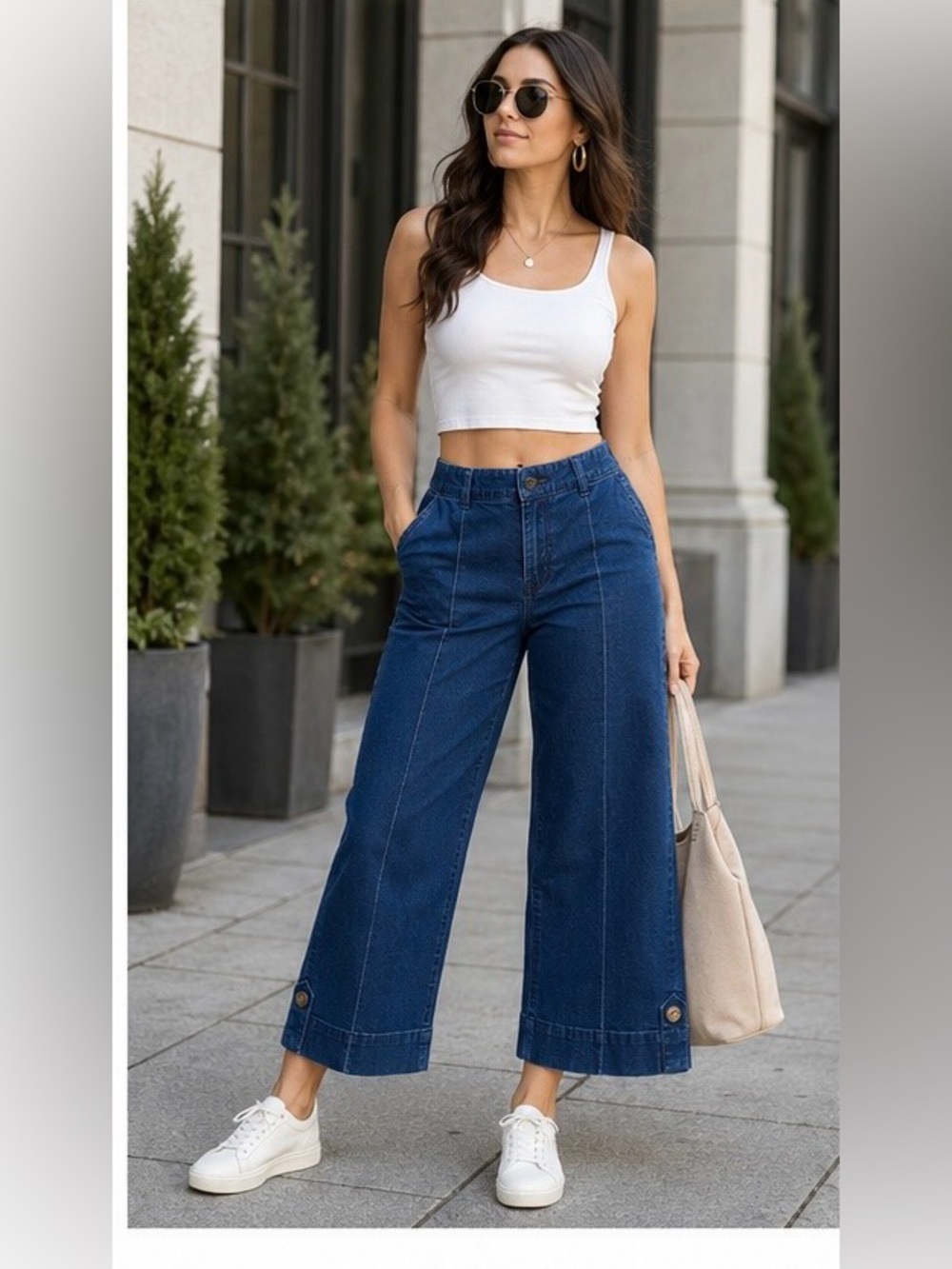 D&Co Wide Leg Cropped Jeans Size 10 Blue Stretch